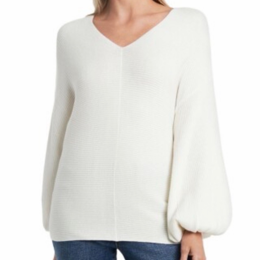 1. State Women's white  V-Neck Sweater - Picture 2 of 7